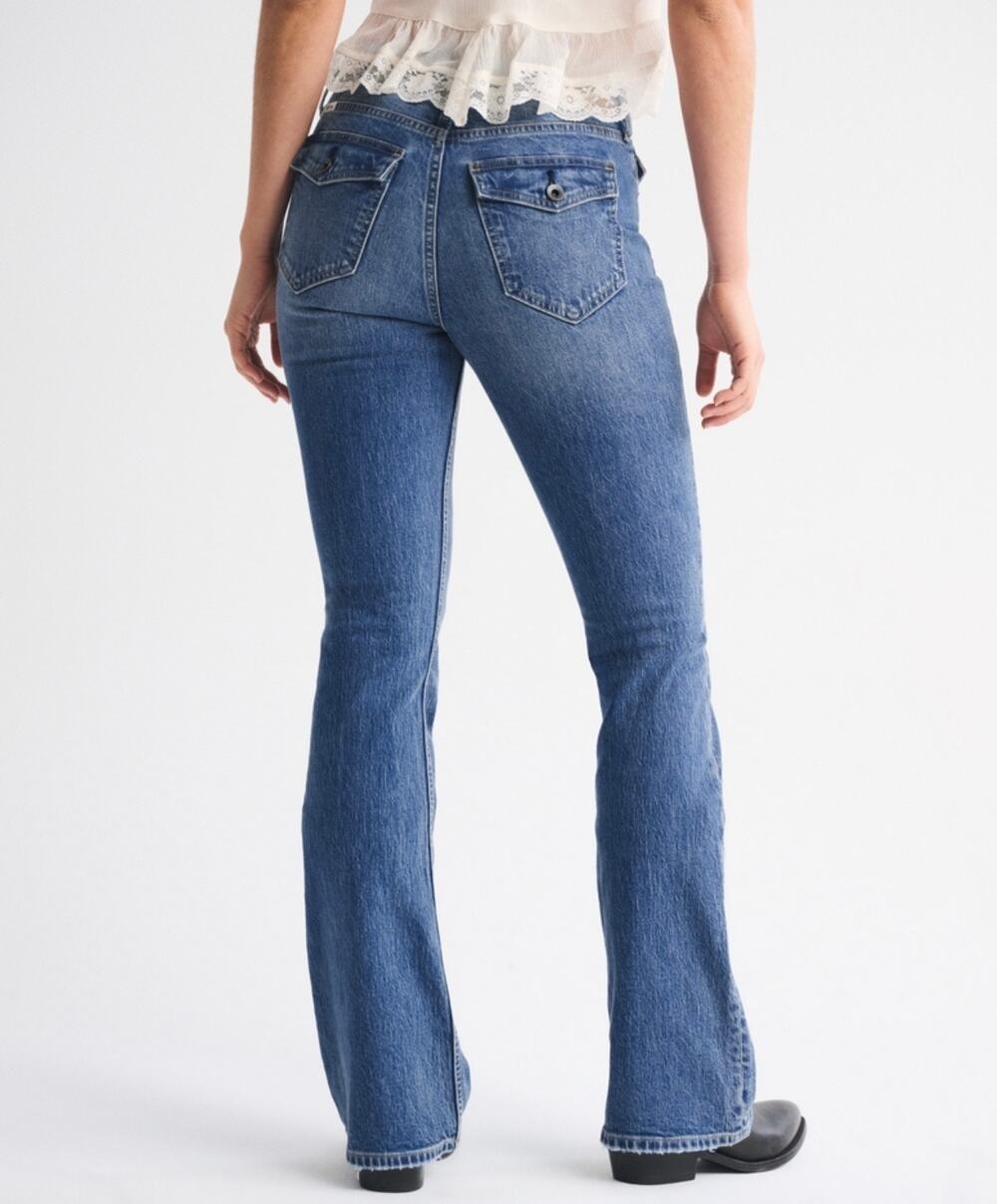 Abercrombie Fitch Mid Rise Bootcut Jeans 29 Regular Y2K Flap Pocket Medium Wash